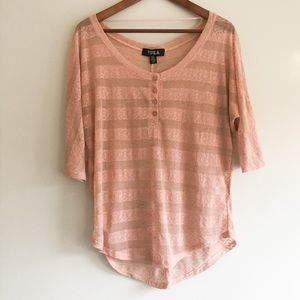 Tela (UO) Pink Striped 3/4 Sleeve Henley
